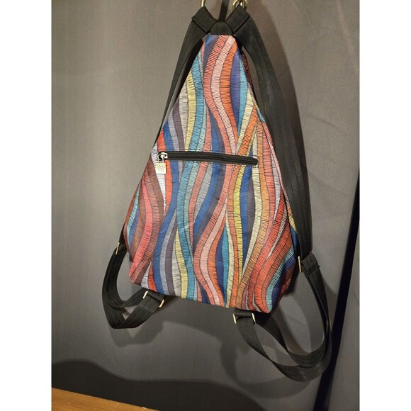 Black Butterfly Abstract Multicolor Convertible AntiTheft Backpack Bag Purse - Picture 6 of 9